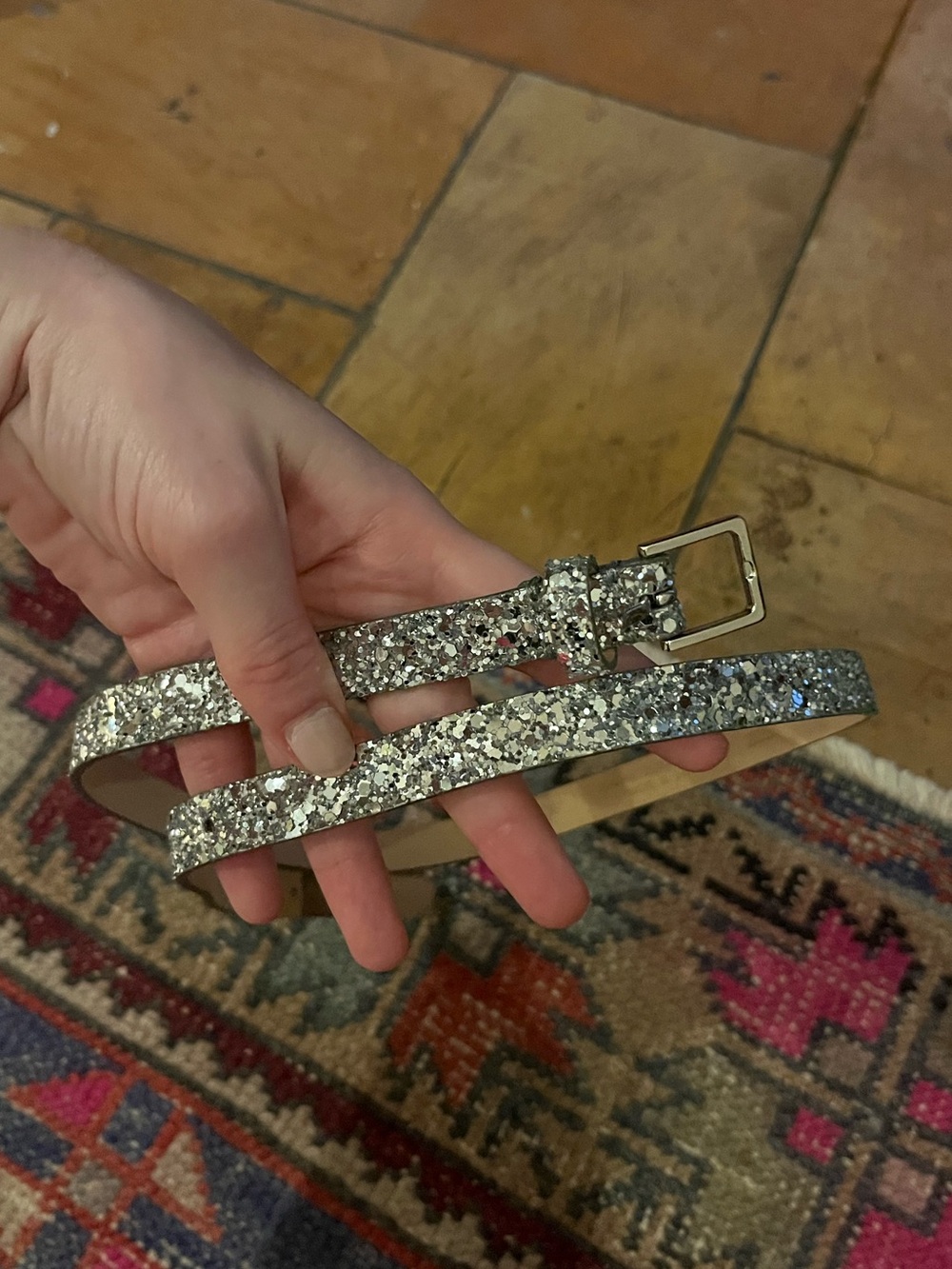Women's Silver Glitter Skinny Belt - Sparkle Accent Jcrew
